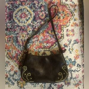VTG Express Small Leather Hobo Shoulder Purse Embellishment Dark Brown Western